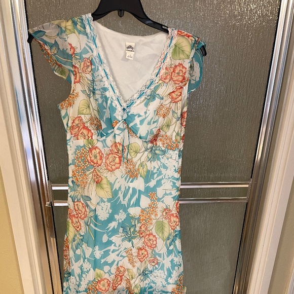 Vintage Y2K Sangria Blue Floral Midi Dress Size 6 - Picture 2 of 9